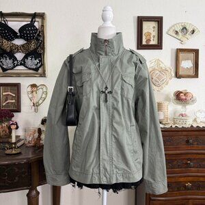 sage green subversive grunge high neck cargo jacket